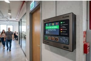 מערכת גילוי אש על קיר המשרד ומערכת כיבוי בתיקרת המשרד